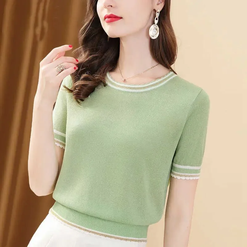 Quick-Dry T-shirts Casual Pullovers Short Sleeve Commute Shirt O-Neck Loose Blouse Women Clothing Summer All-match