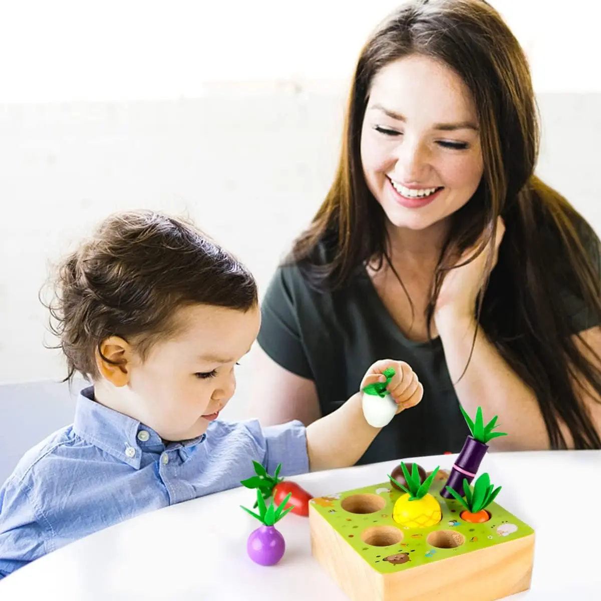 Wooden Farm Harvest Game Montessori Toy Educational Learning Toy Shape Sorting Vegetable & Fruits Toy