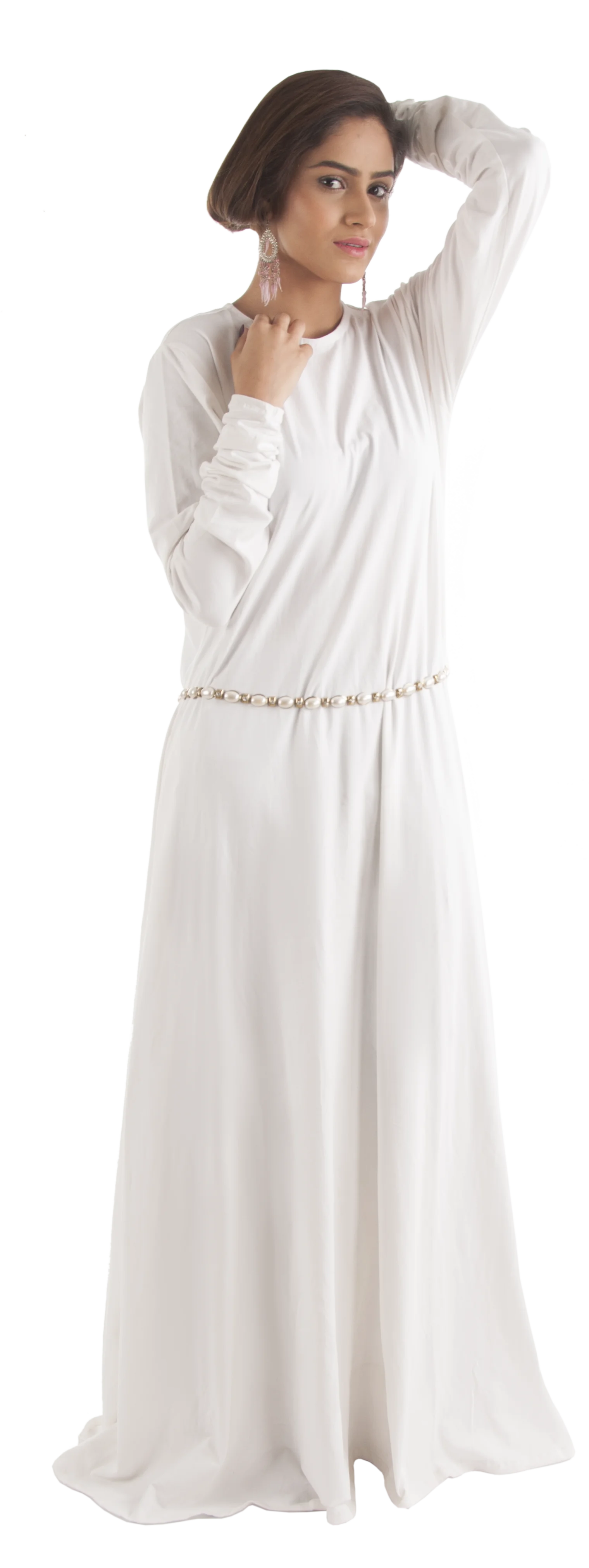 Abaya in Organic Fabric with Round Neck Design and Extra Long Sleeves comfortable abayas for Women and Girls