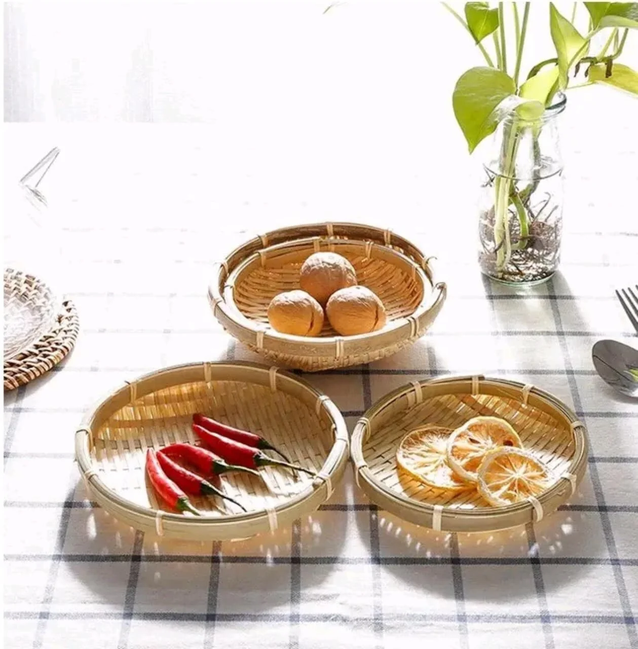 Bamboo Basket Made of Natural Bamboo Vietnam, Set of bamboo basket contains 5 different size, storage Basket meaningful gift