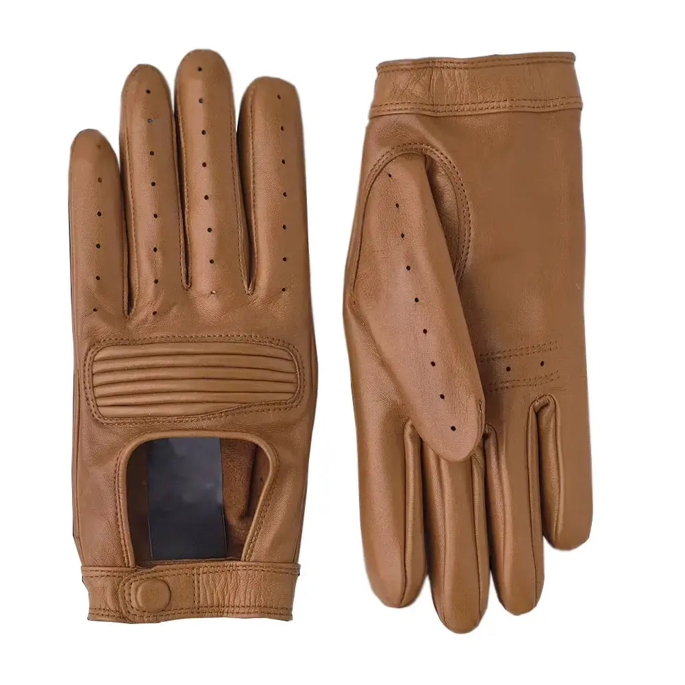 Fashion Unlined Brown Genuine Goatskin Gloves Mens Car Driving Gloves Goatskin Leather Driving Gloves