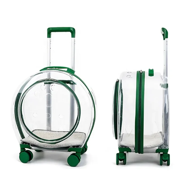 2024 New Transparent Capsule Pet bag carrier luggage case transparent trolley case with trolley wheels