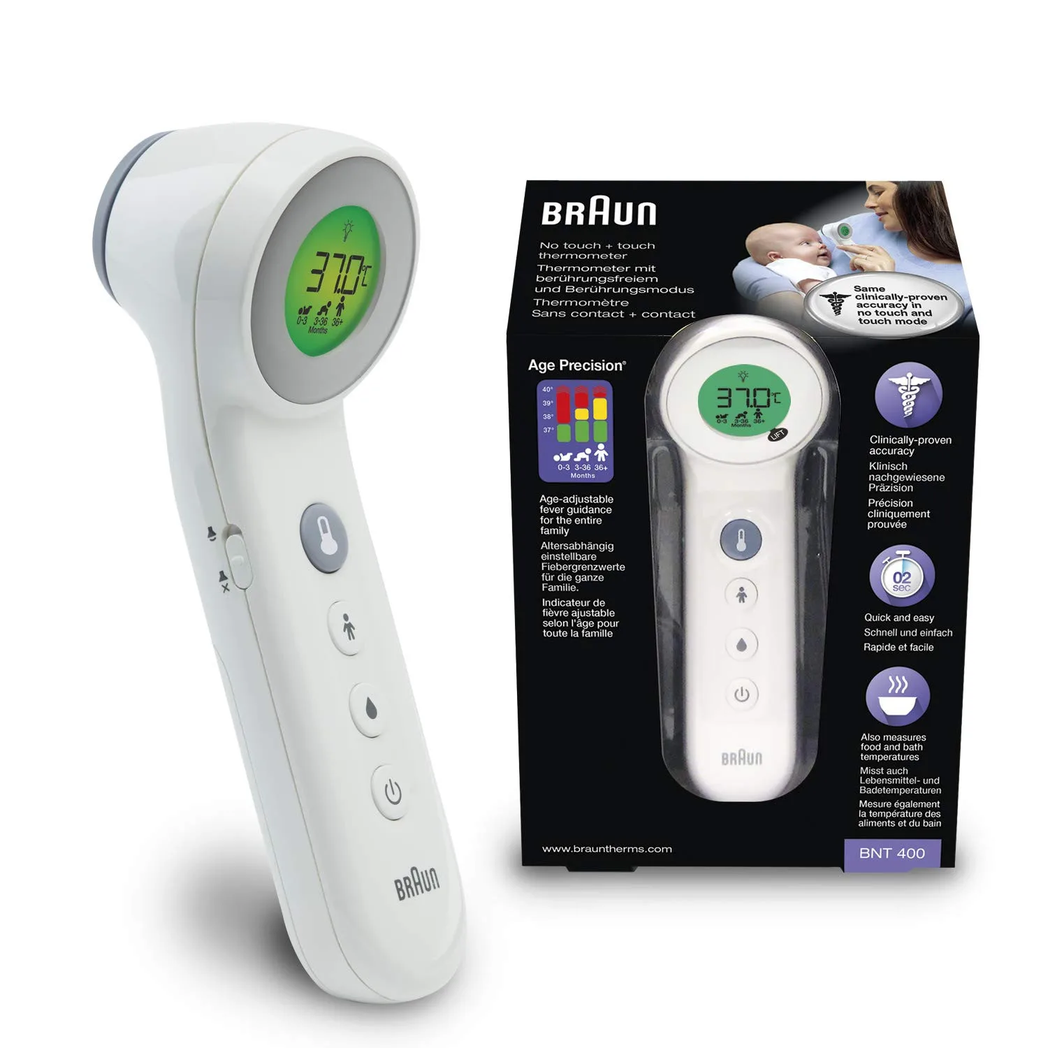 Braun BNT 400 термометр-без прикосновения быстрое и точное измерение температуры для всех возрастов