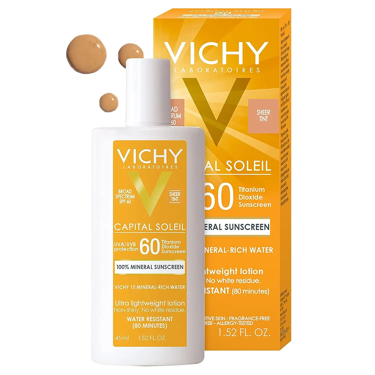 Vichy Capital Soleil Tinted Mineral Sunscreen for Face SPF 60, Titanium Dioxide Face Sunscreen, Light weight S