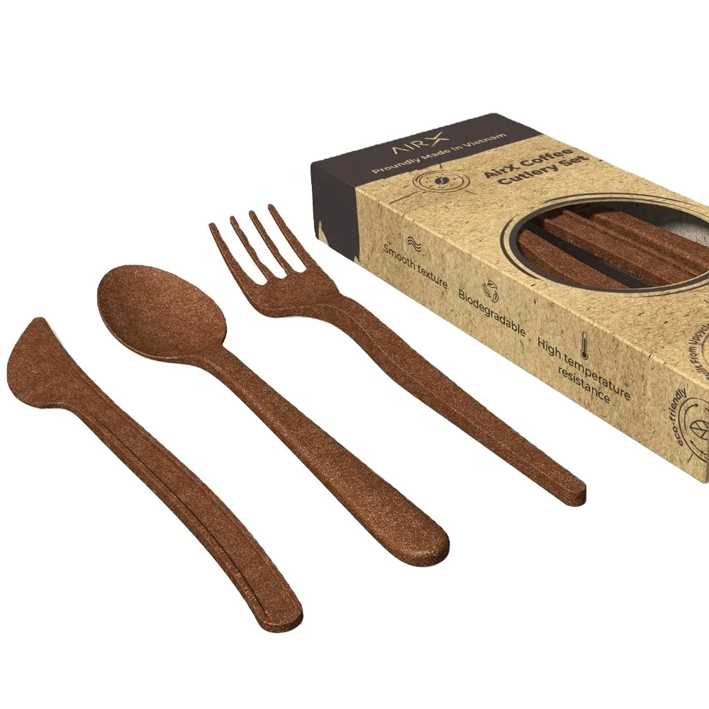 Biodegradable Disposable Cutlery Friendly With Environment Tableware Set (Knife Fork Spoon) From Coffee Grounds Veritas