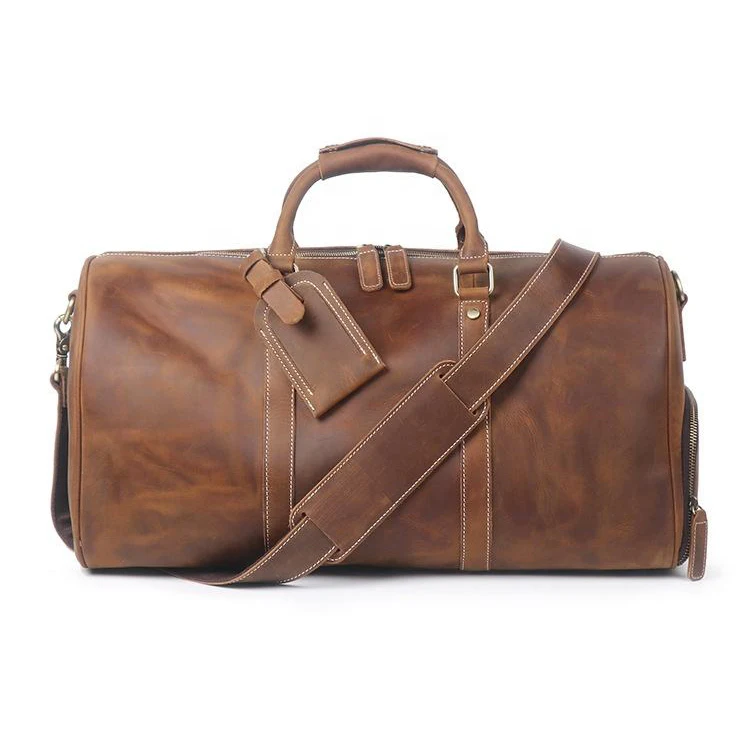 High Quality Stylish Leather Luggage Travel Bag Outdoor Men Genuine Leather Duffle Bag Luggage Bag