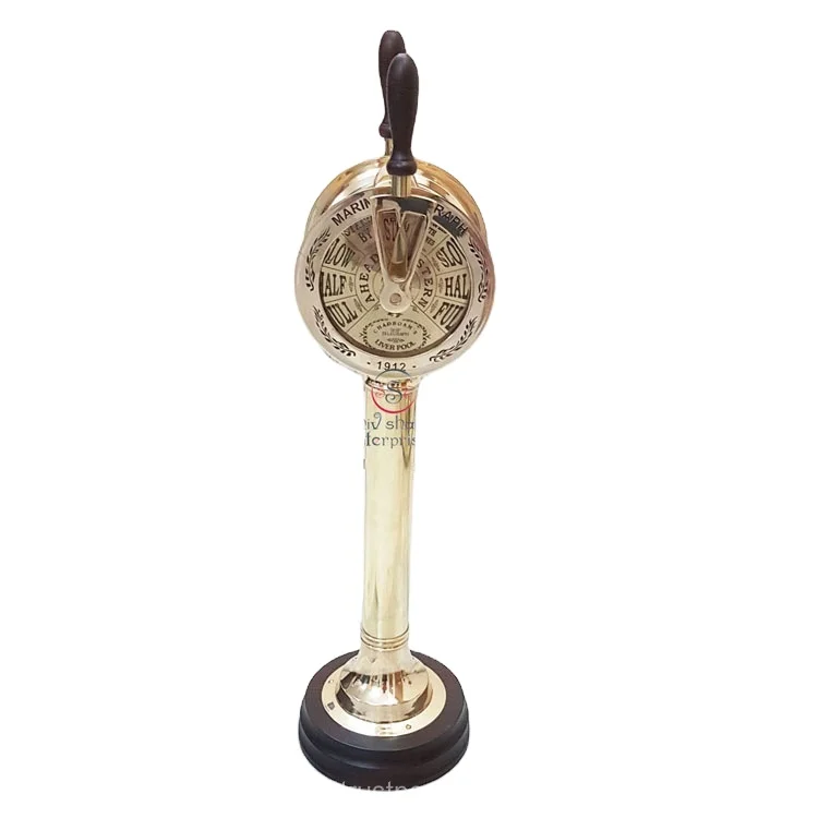 Nautical Marine Brass Ship Telegraph with Wooden Base Collectible Functional Ring Decor Replica Telegraph