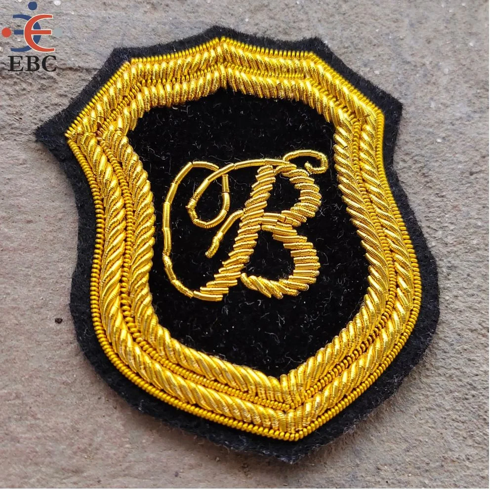 Customised hand embroidery bullion wire brooch badges crests emblem patches fashion badges for jackets scarf purse