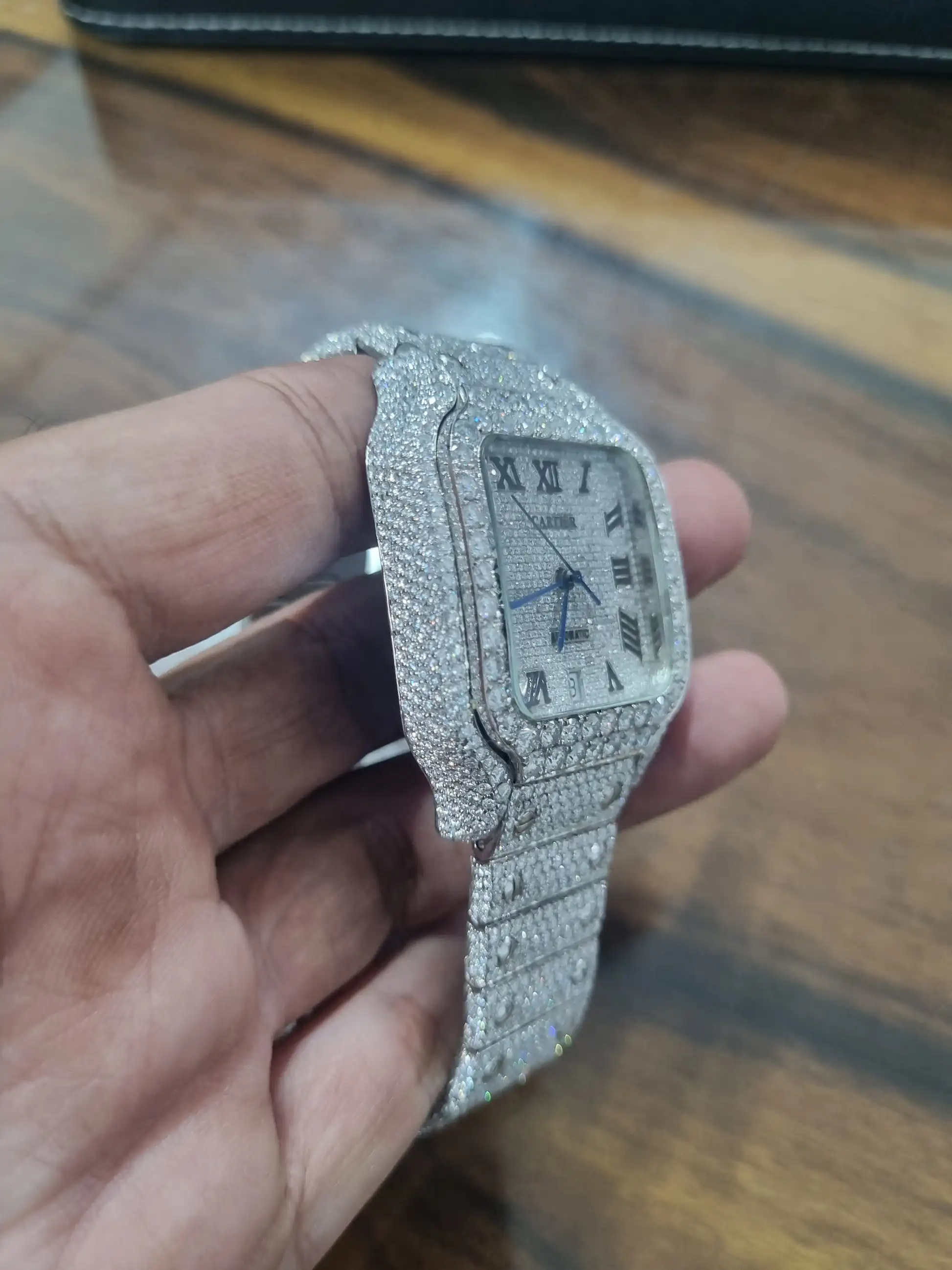 Hand Made Brilliant Hip Hop Fully Iced Out Square Dial Wrist Watch New Customized Design VS Clarity Moissanite Diamond Men Watch