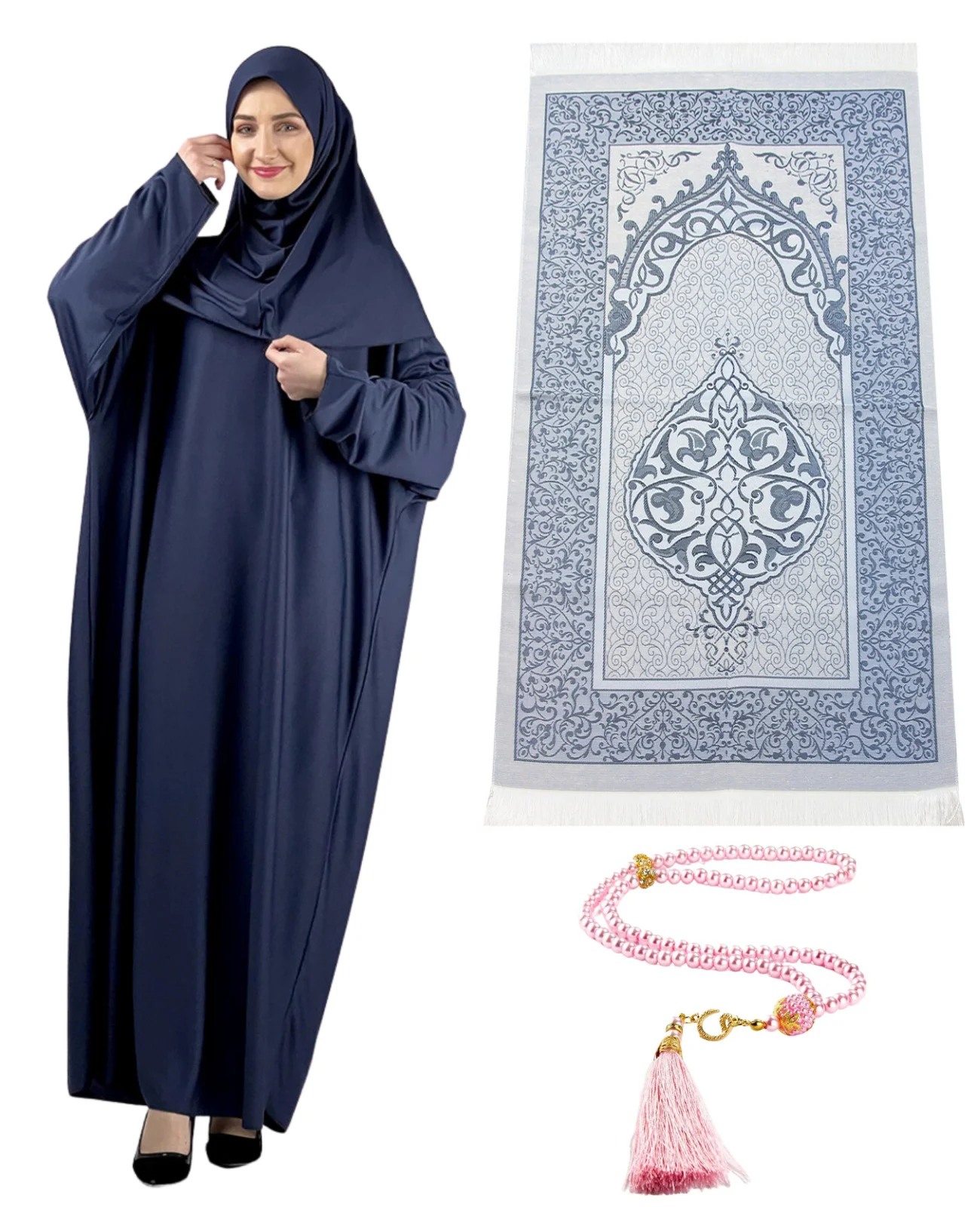 Muslim Set Islamic Clothes Abaya Women Muslim Dress With Hijab Prayer Mat Pearl Rosary Head Scarf Dubai Kaftan for Eid Ramadan