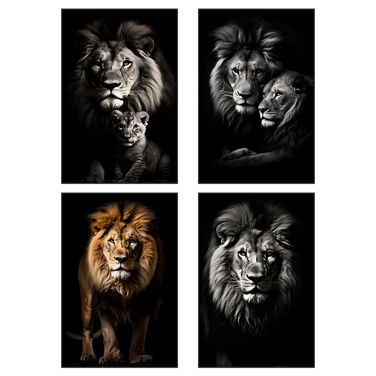 Modern Animal Black and White Photography picture on Canvas Crystal Paintings and Wall Arts  Lion home Decor for Living room