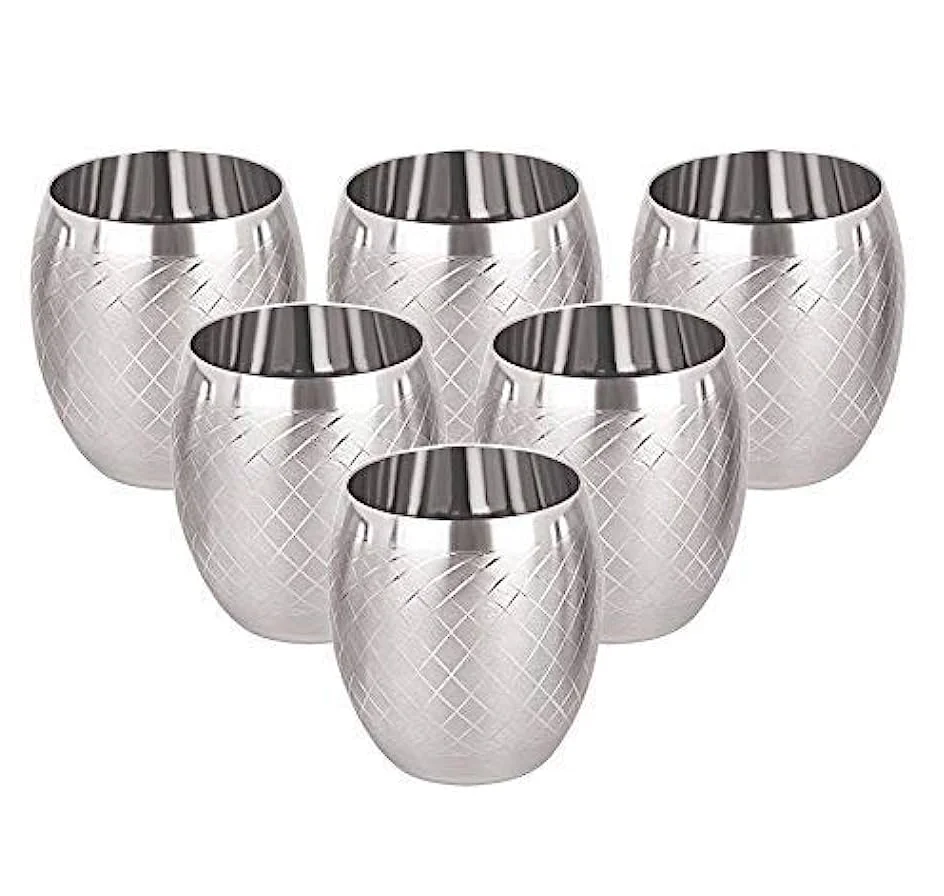 Stainless Steel Designer Moscow Fancy Wine Stemless Glass/Cup Set of 2 Pcs & Inside Stainless Steel Double Wall at low Price