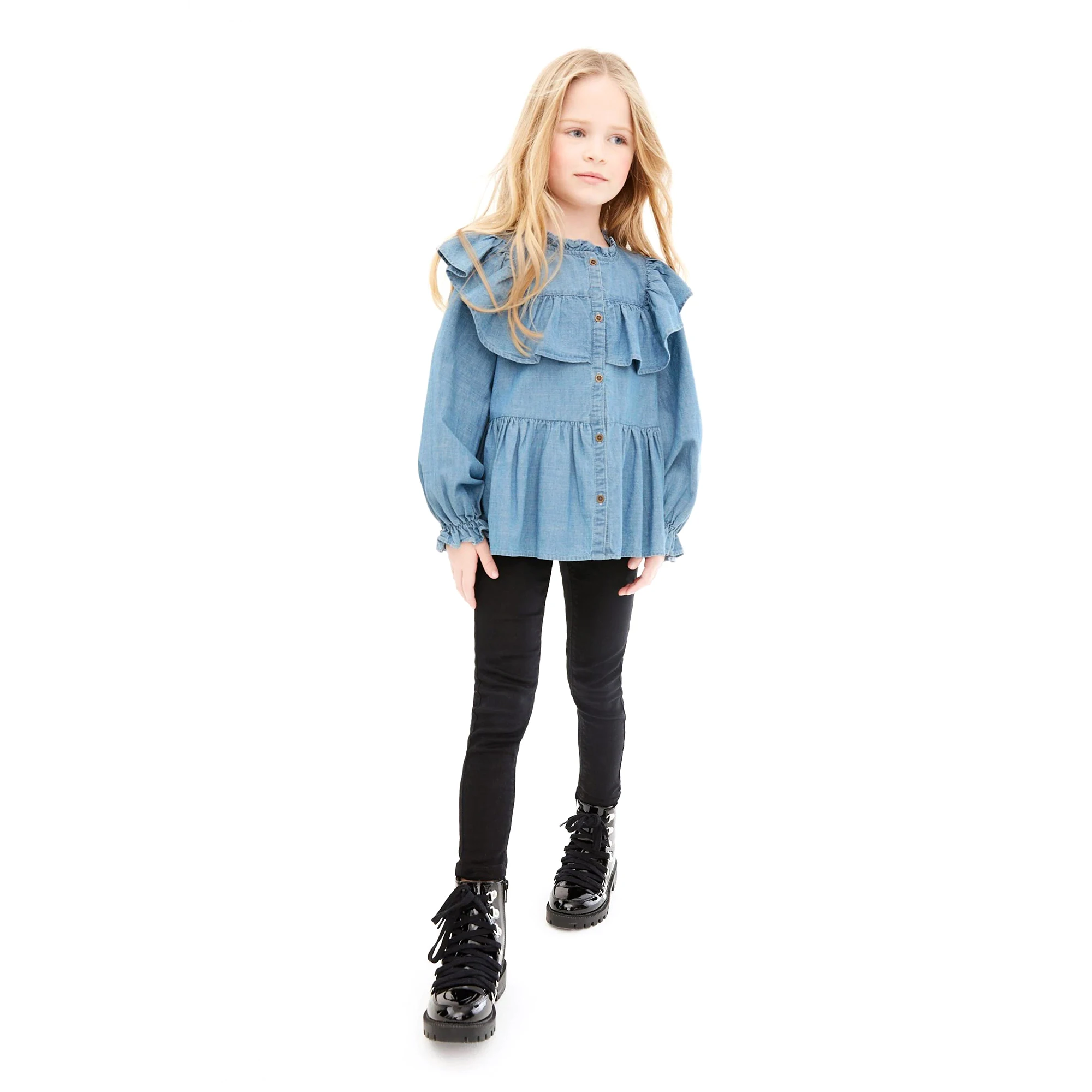 New fashion toddle girls causal long denim pants boutique korean high waist double button thin jeans for kids