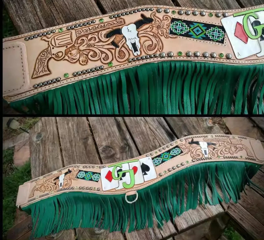 Custom Bull Head Poker Cards Beaded Breast Collar Set Lightweight Western Horse Saddle Equipments - Cow Leather Accessories