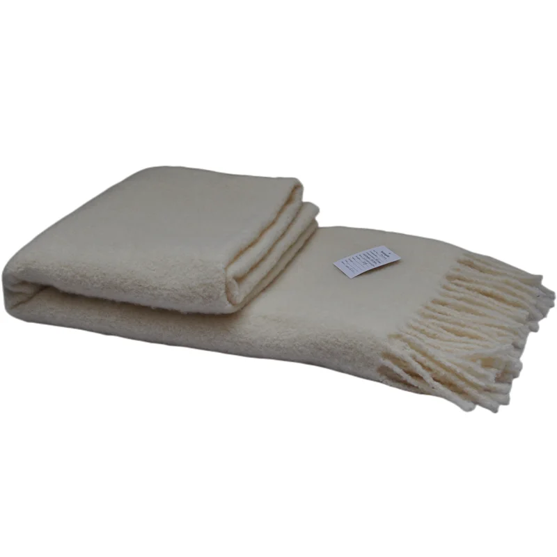 BLUE PHOENIX  white throw blanket  45% wool 45% acrylic 10% nylon plain solid chunky thick plush long tassel fashion for winter