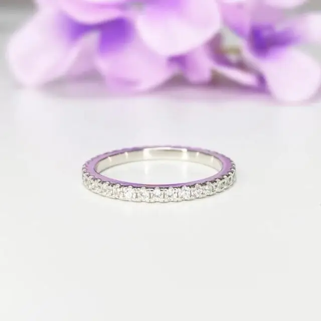 925 Sterling Silver Fine Wedding Band Ring High Quality Eternity Style Set with Cubic Zirconia Rhinestone Diamond Pave Wholesale