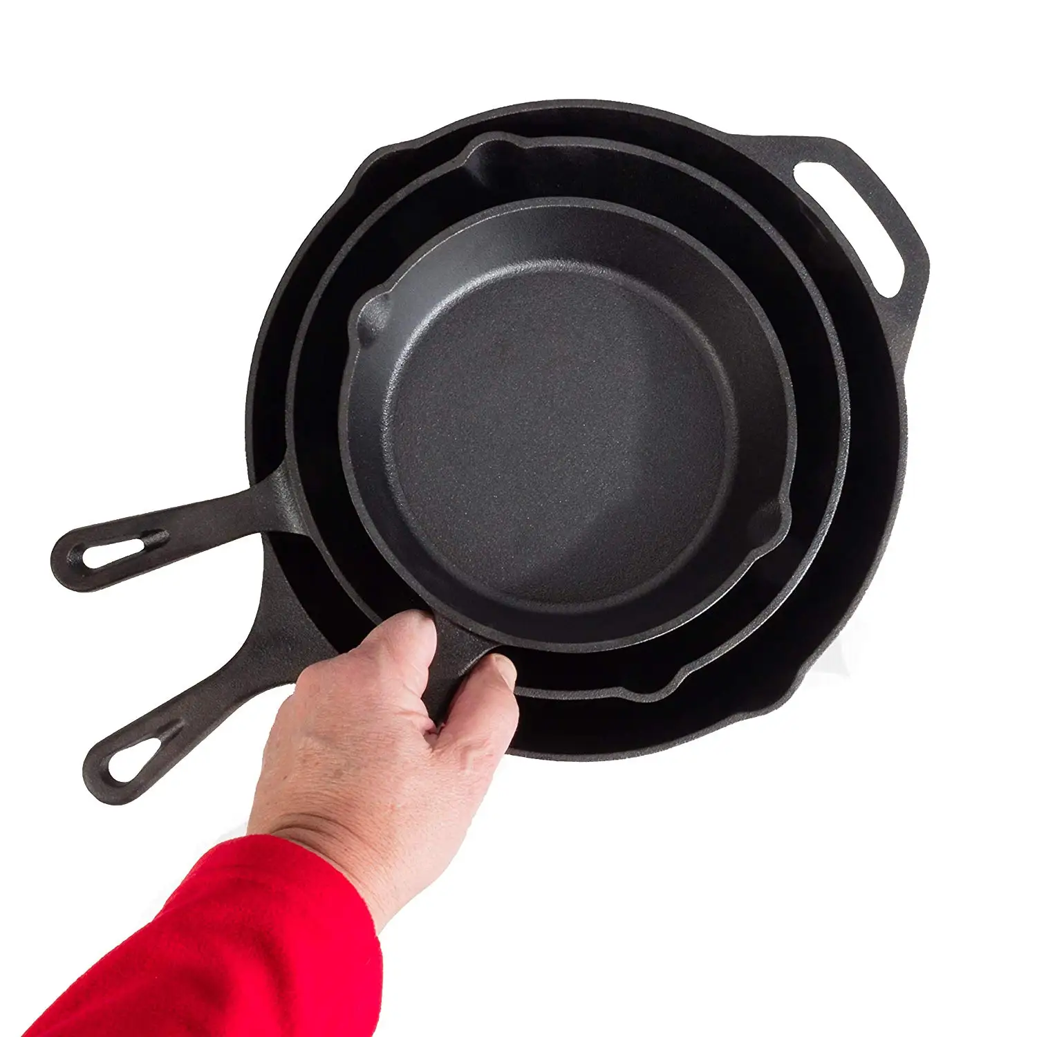 Pre-Seasoned Cast Iron Skillet 3 Pieces Kitchen Frying Pan Nonstick Cookware Set w/Drip Spout, For Electric Stovetop
