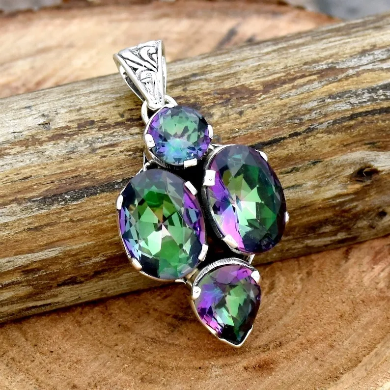 New Year Special Gift Rainbow Mystic Topaz Wedding Gift for love 925 Sterling Silver Gemstone Necklace Perfect With 925 Stamp