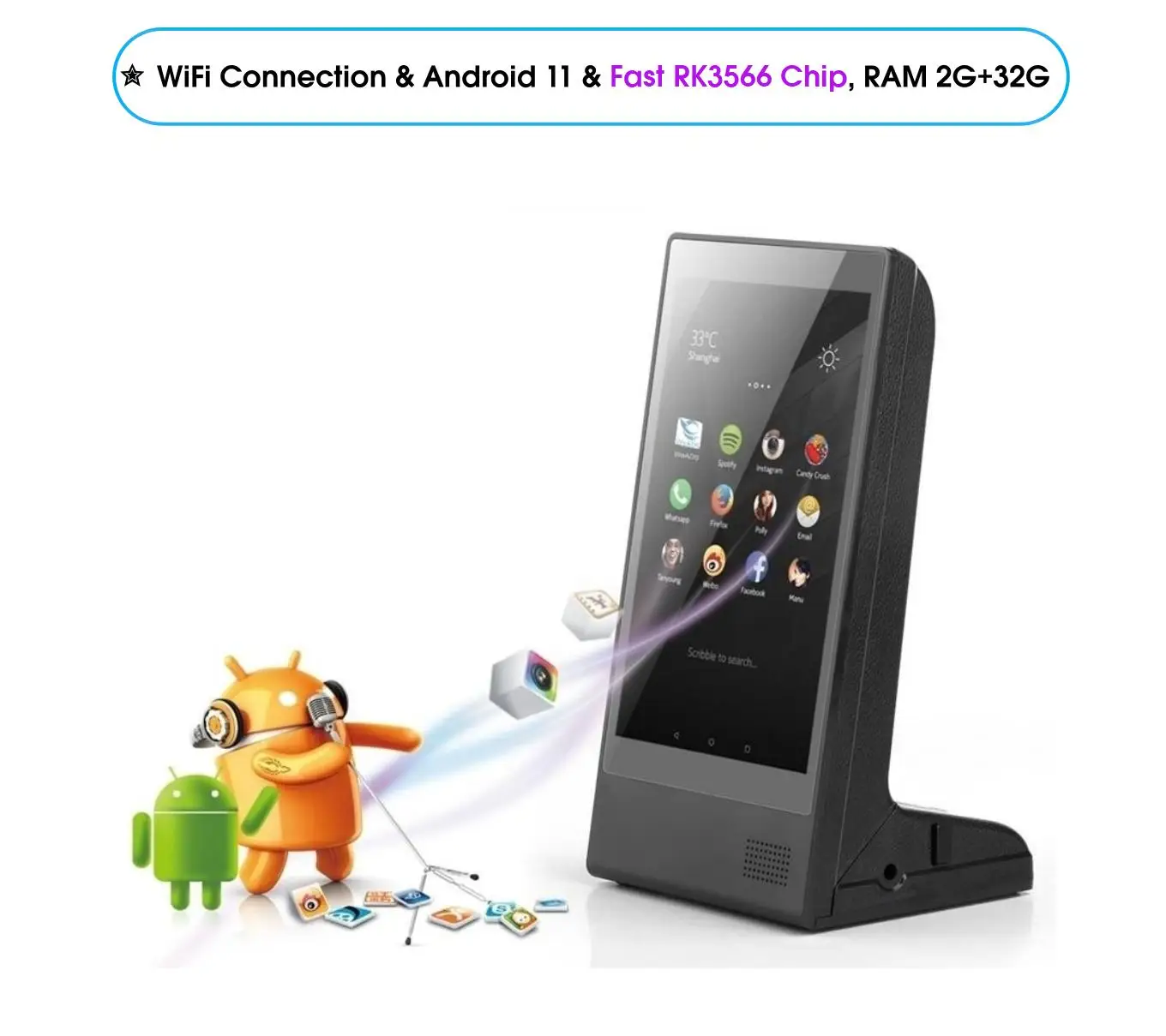 FYD-898 Быстрый чип RK3566 Android Wi-Fi 8 дюймов сенсорный ЖК-экран 23200 мАч питание от батареи ресторанный столик дисплей для объявления о вызовах