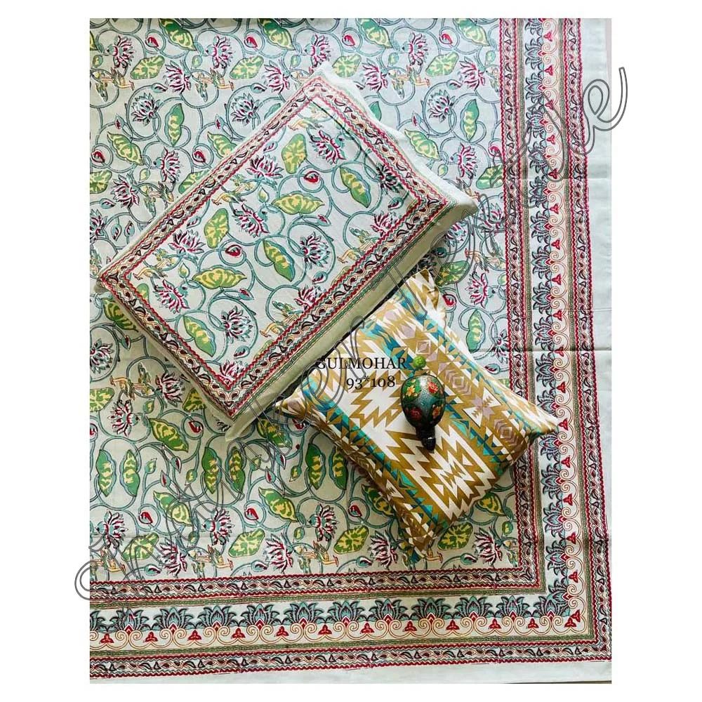 100% Cotton Queen Size Bohemian Print Bed Sheet With Pillow Case Cover Bedding Set MBPBSS002