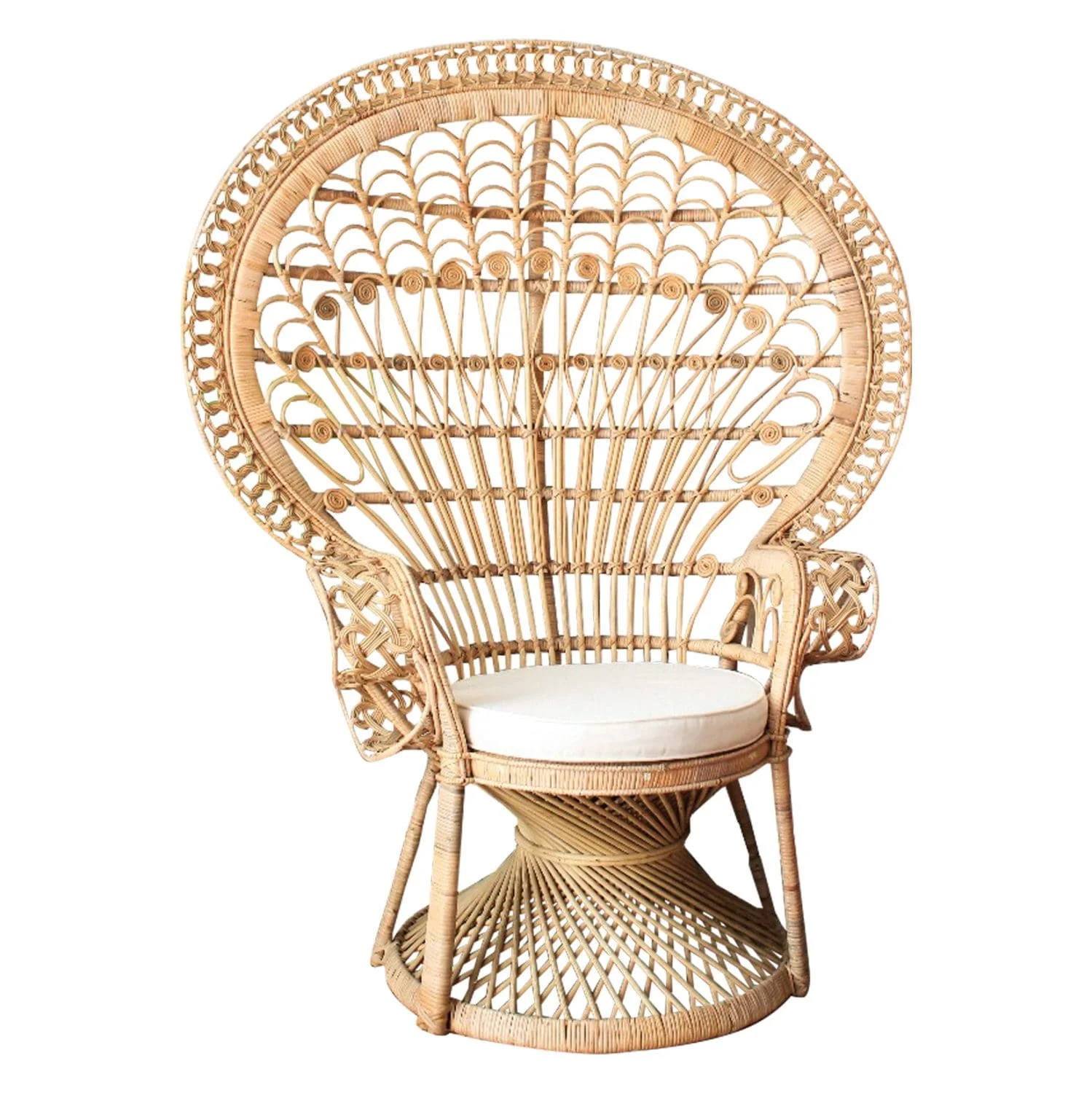 Royal style luxury Rattan Chair with rattan woven peacock shape headrest for hotel and home decoration