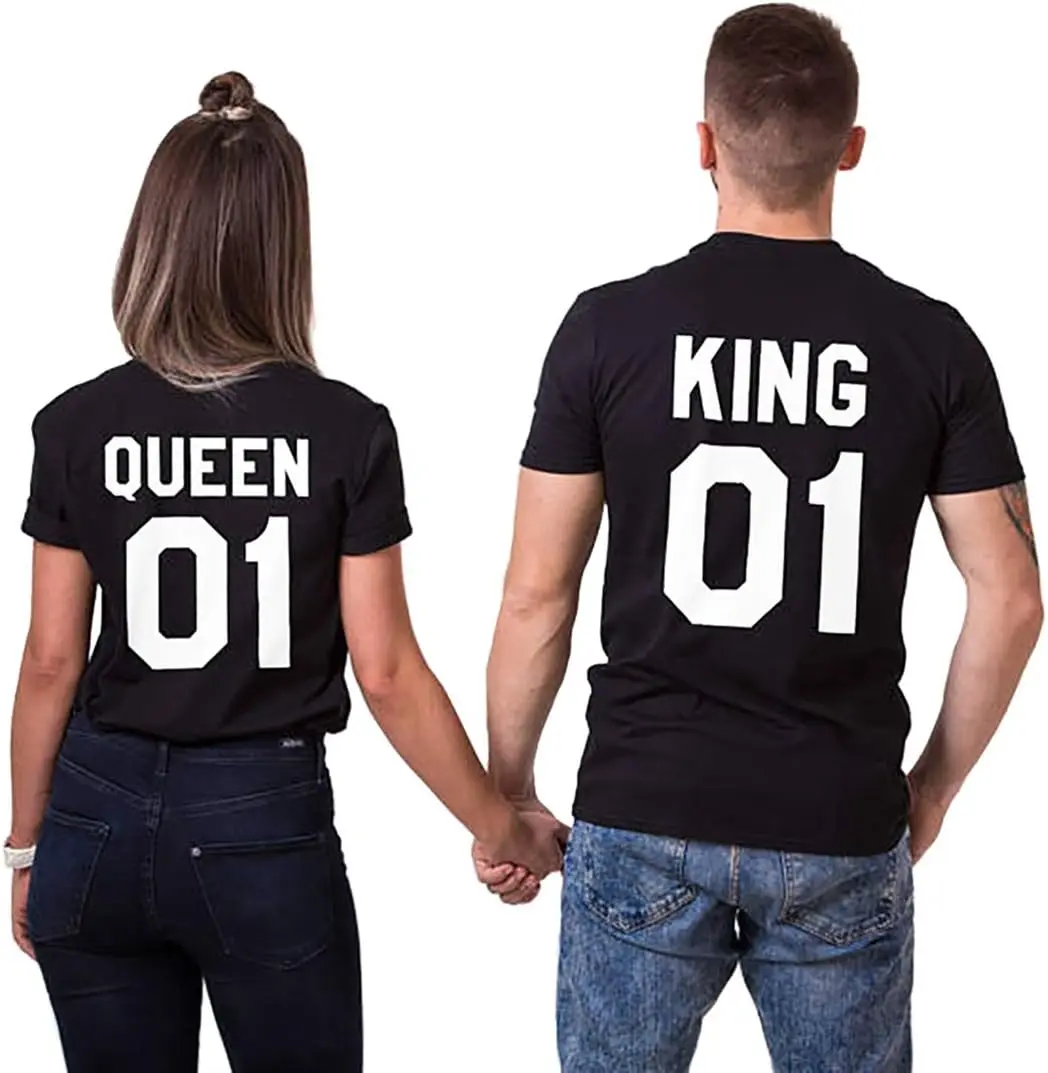 Valentines Day Shirts for Couple King Queen Tee Shirts Blank T-shirt Tee Tops Shirt Gift for Her Design Personalized thermal
