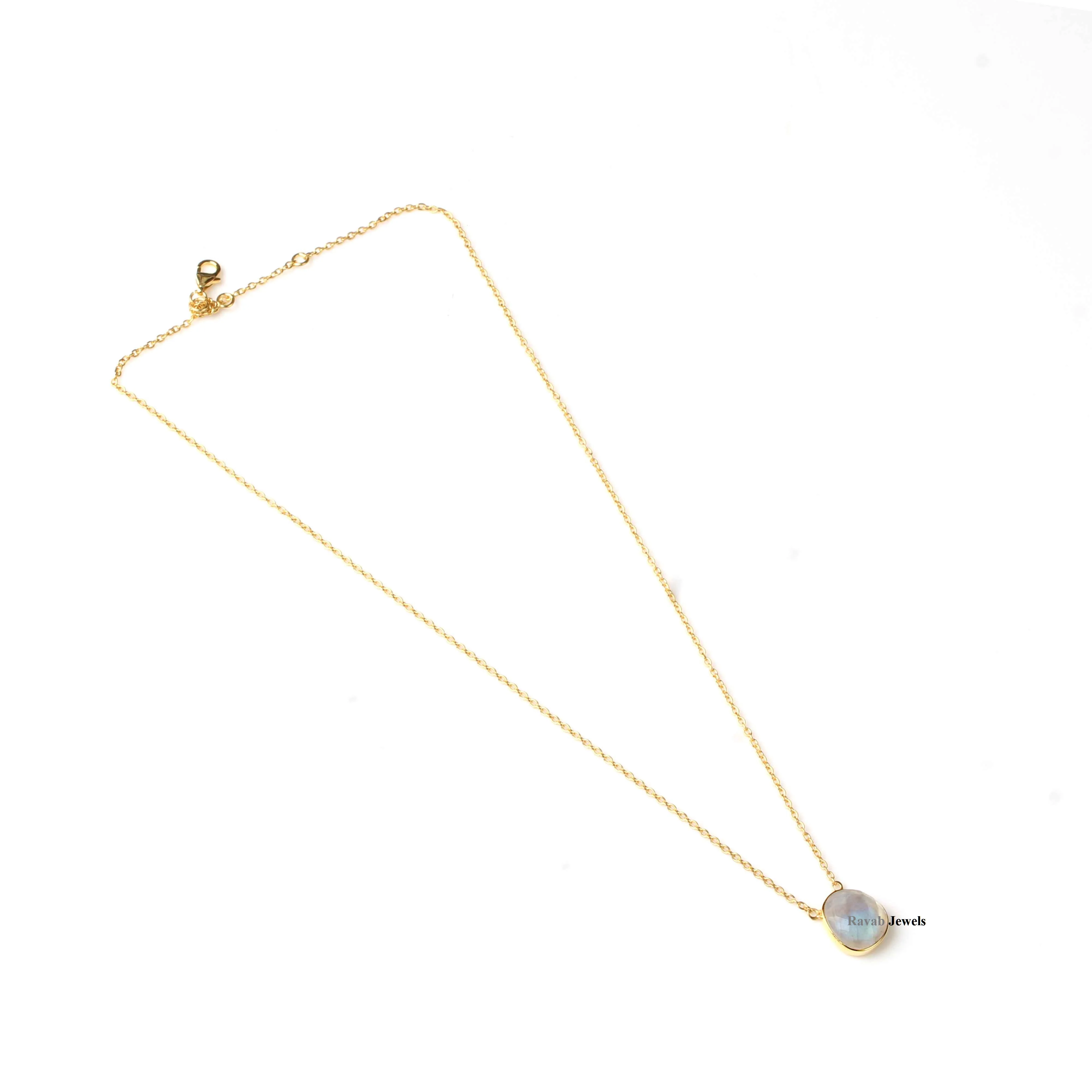 2023 Trendy Custom Manufacture Gemstone Women Necklace Natural Flashy Rainbow Moonstone Gold Plated 925 Sterling Silver Jewelry