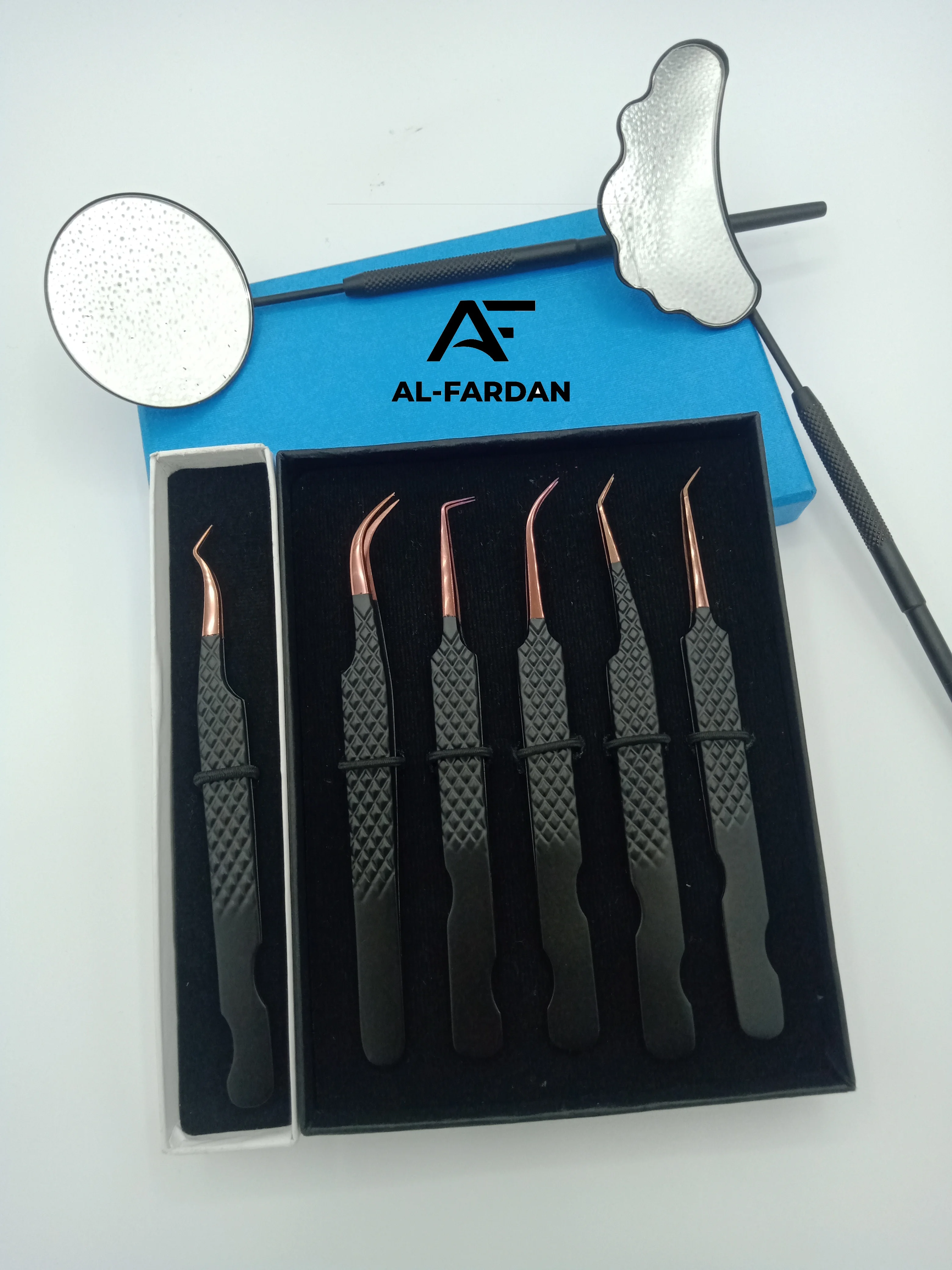 Matte Black With Rose Gold Color Tip Tweezers For Eyelash Extension Diamond Grip Stainless Steel Lash Tweezer With Mirror Handle