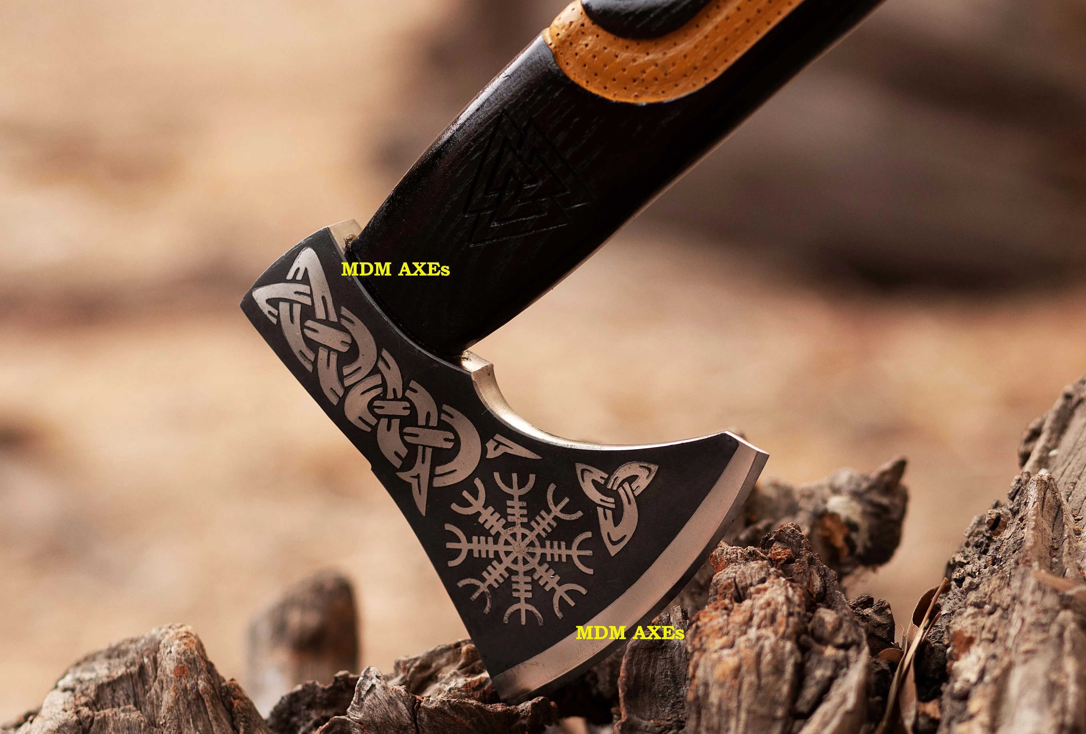 New Custom Carbon Steel Bearded Viking Bushcraft Outdoor Tool Survival Wood Working Axe, Ash Wood Handle With Leather Case