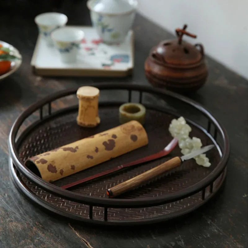 Hot Sale Vintage hand woven platter tray basket round bamboo storage basket bamboo wicker house decor Wholesale Multifunction