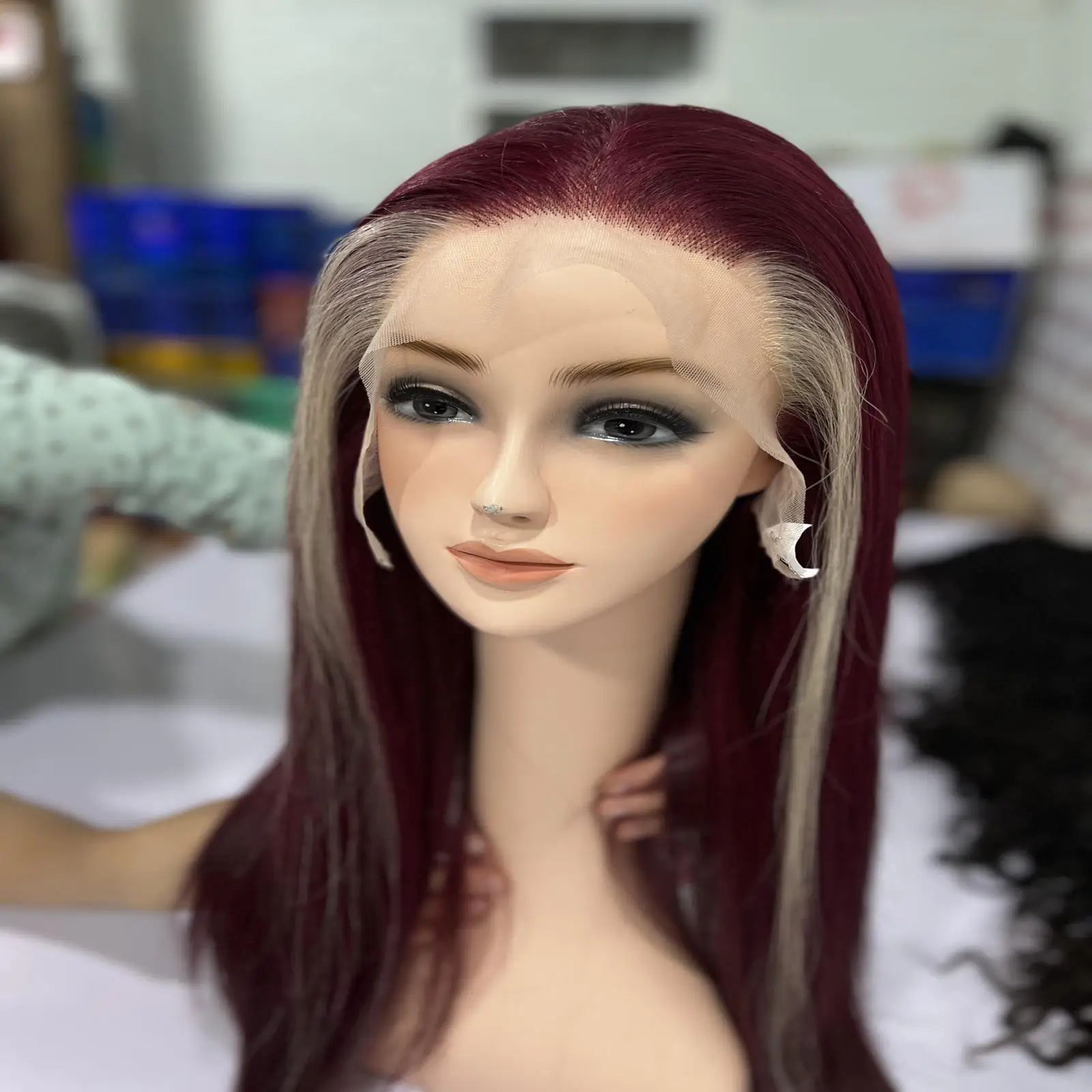 Natural Red Hair With White Highlights Bone Straight Lace Front Wig Lace Frontal Human Hair Wigs 100% Virgin Human Hair