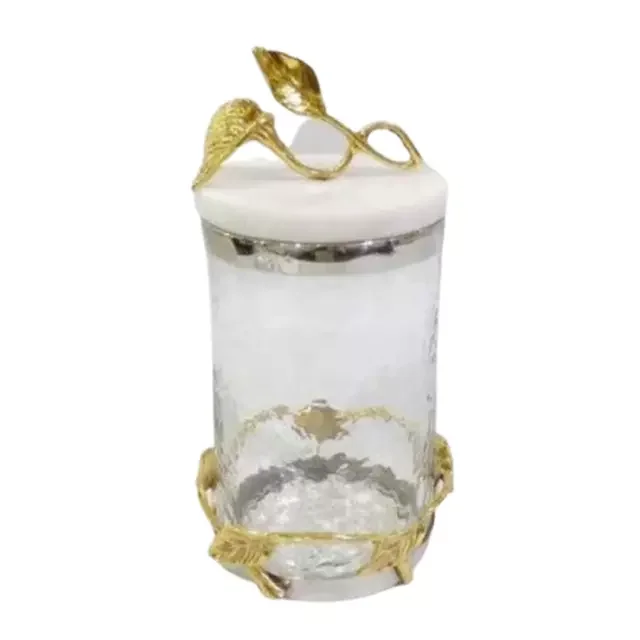 Stylish Honey Jars Set of 2 for Kitchenware Home Hotel Restaurant Metal & Glass Pots Food Storage Container Table