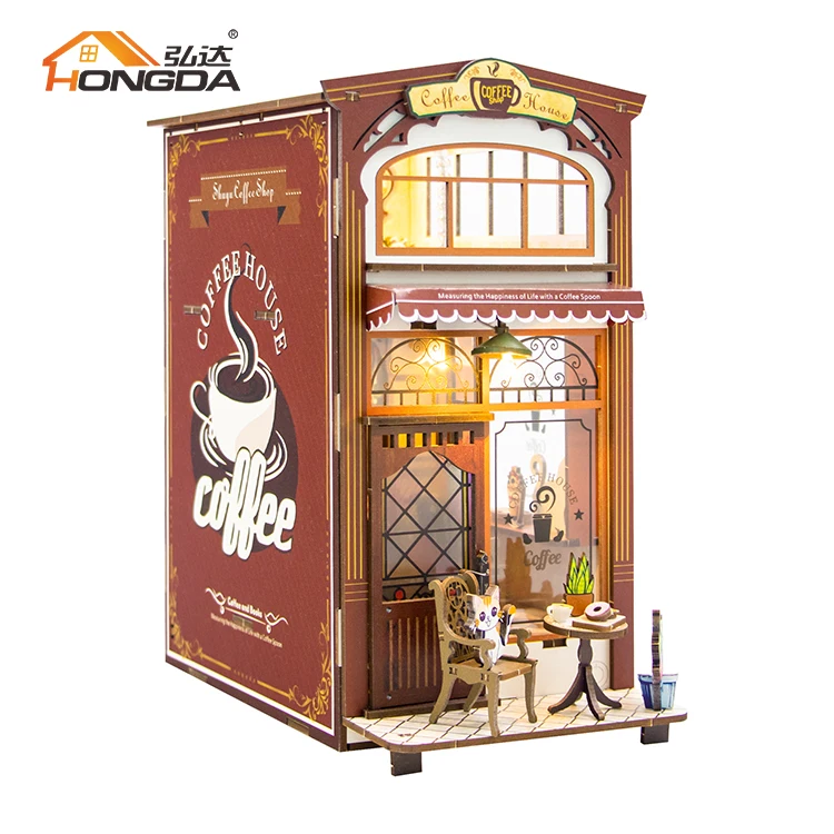 Hongda New 3D DIY Booknook M2411 Coffee House Miniature wooden Book Nook Kit