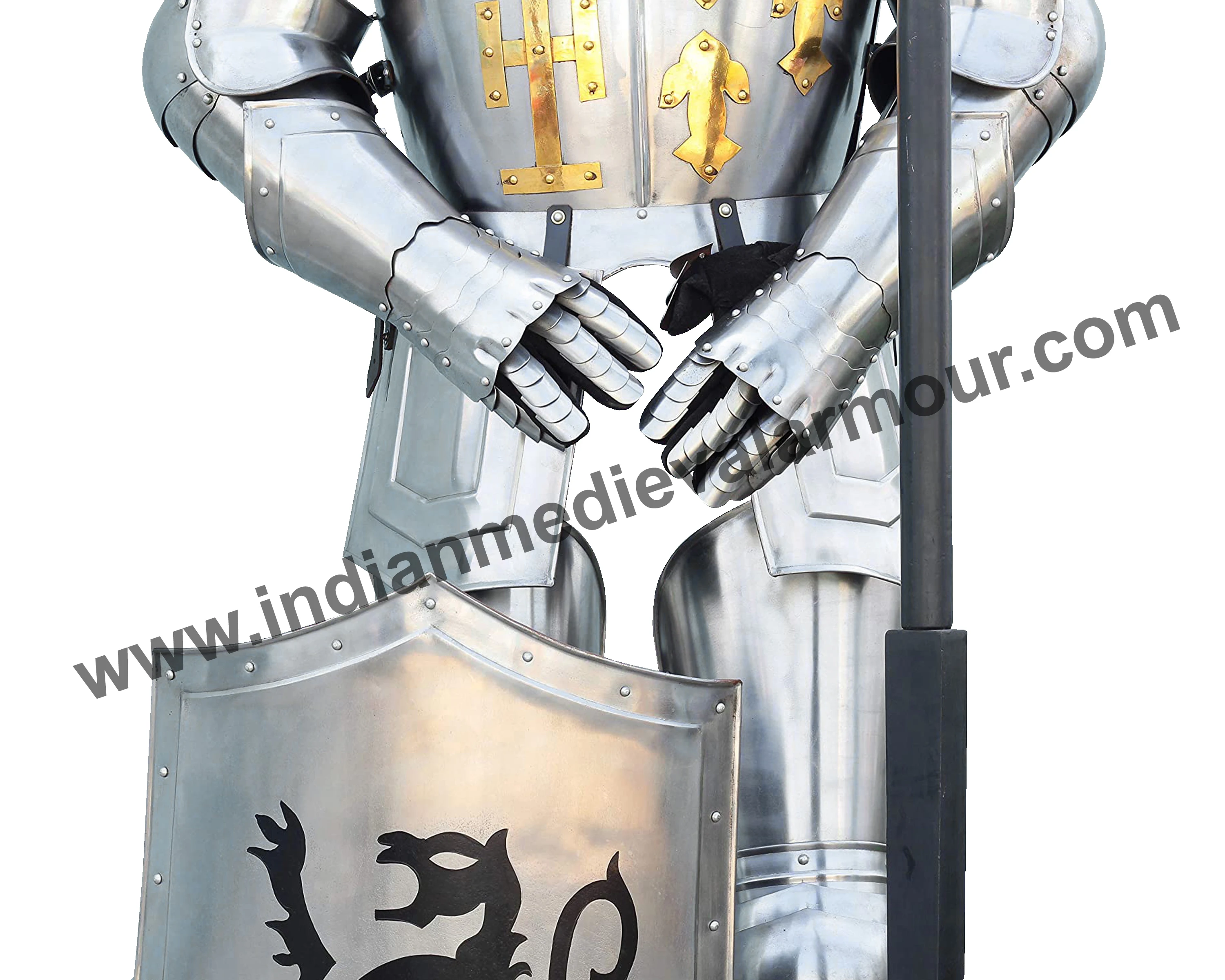 Metallic Full Body Armour Suit Combat Wearable Steel Costume with Display Stand Full Body Length Medieval Armor