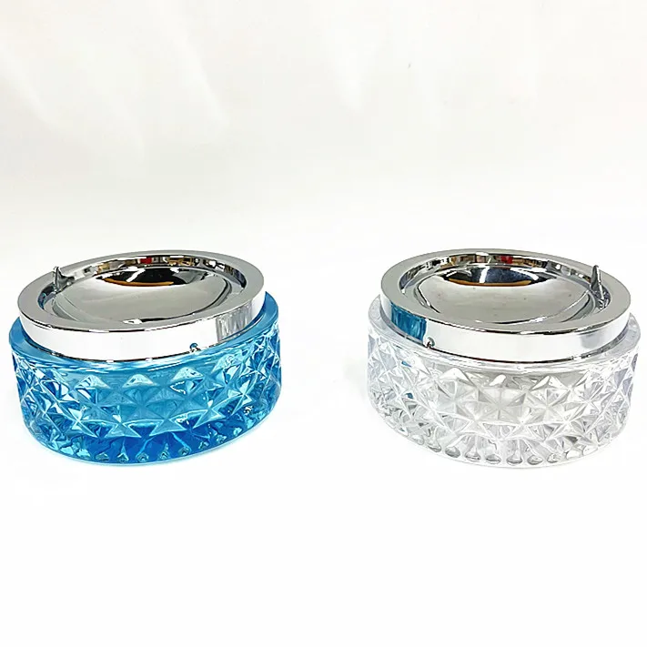 GOURMAID Round Heavy Duty Glass Smoking Ashtray for Indoor and Outdoor Home Office Tabletop