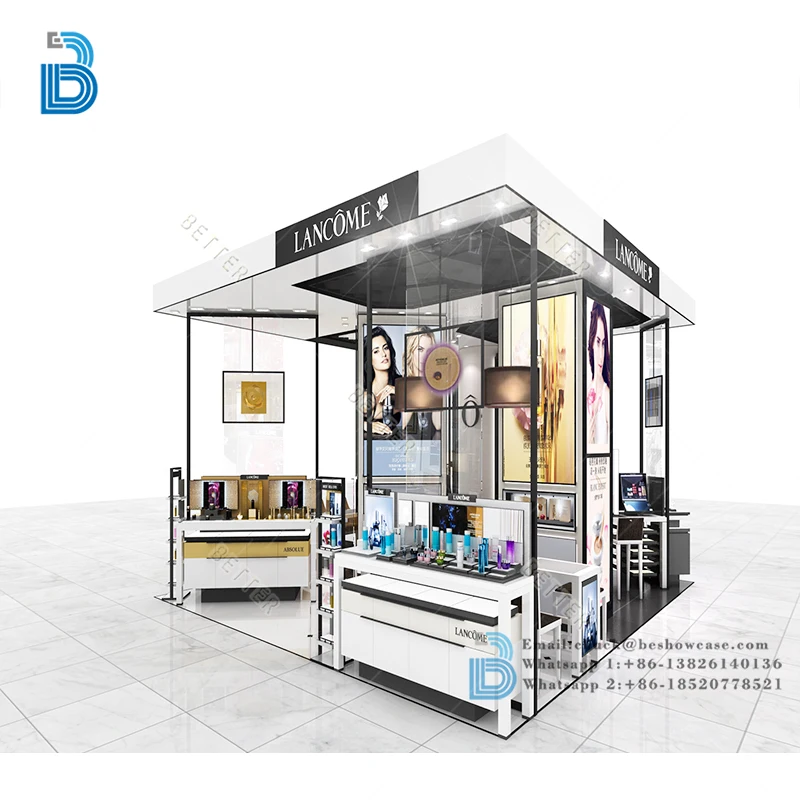 cosmetics kiosk with ceiling customized makeup mall kiosk cosmetic store design and manufacturer