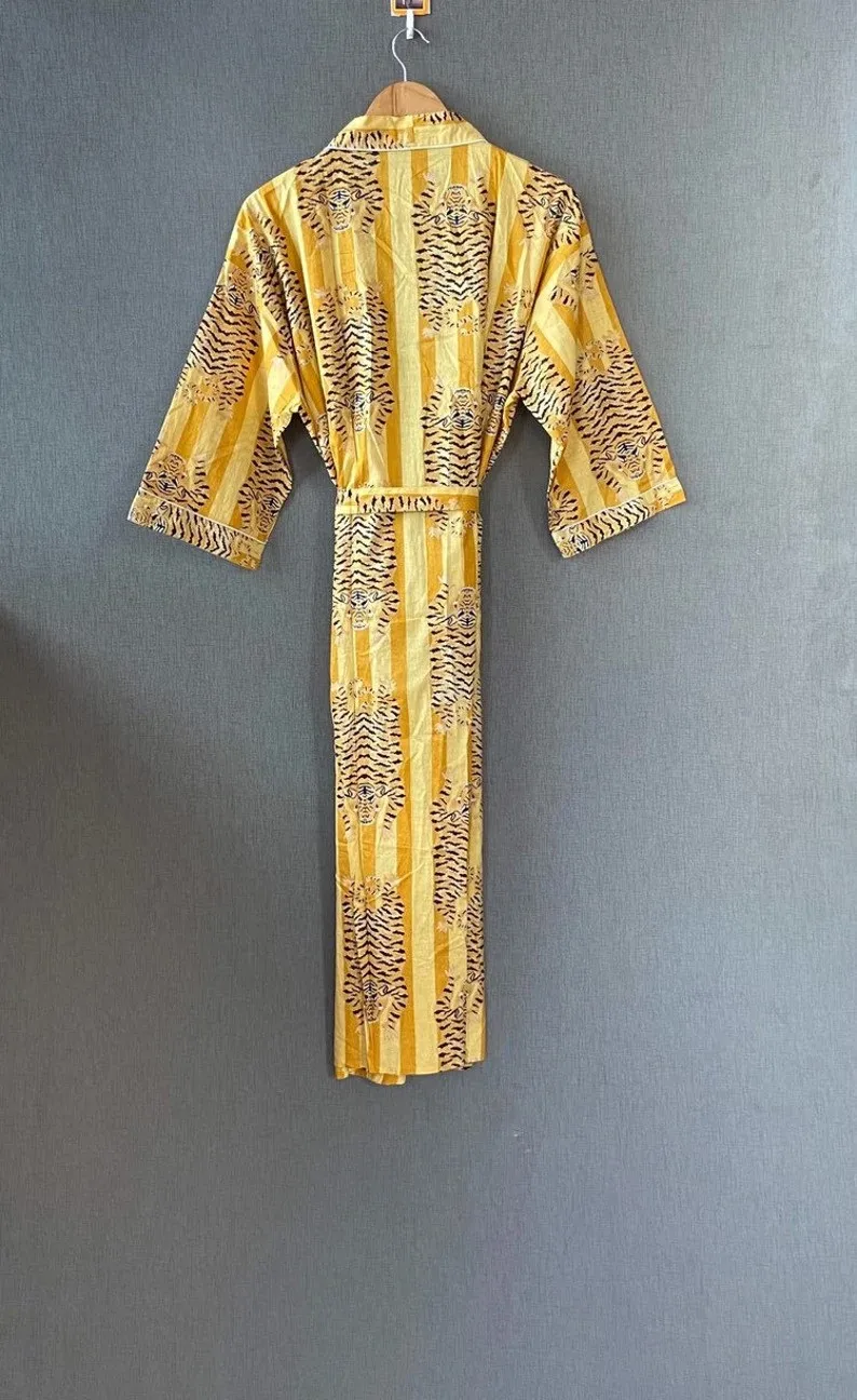 New Tiger Print Luxury Kimono Robe  Unisex Boho Kimono Robe 100% Cotton Kimono Robe Beach Cover Up Bridesmaid Gown Gift for Her