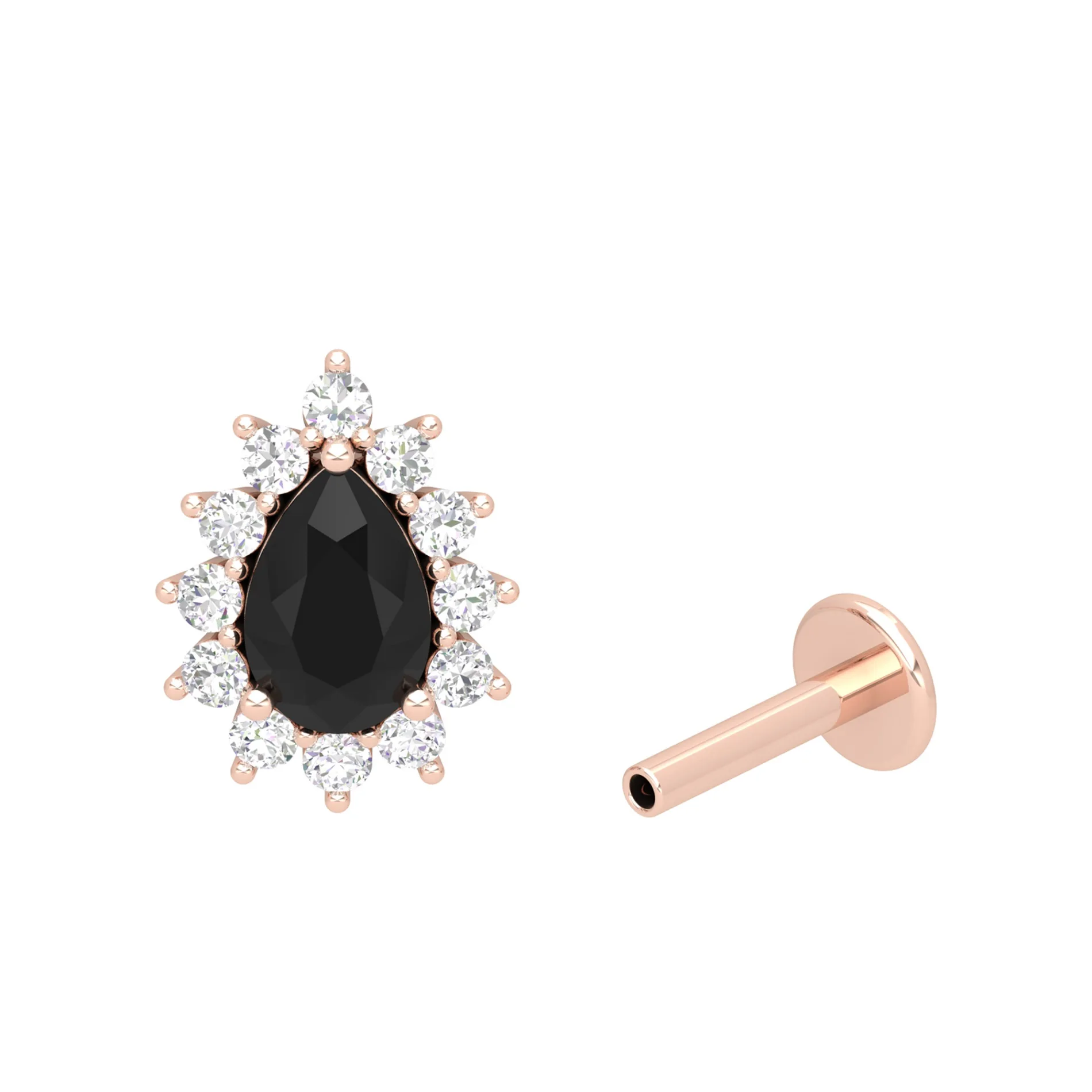 Beautiful Classic Natural Pear Diamond And Onyx Stud Earring Birthstone Earring For Women AAA+ 18K Yellow Gold Gemstone Jewelry