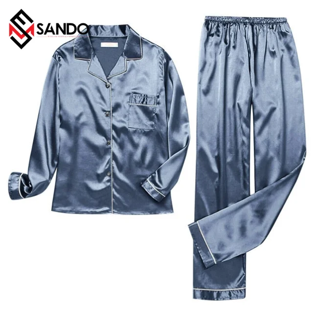 OEM design customized Pajamas Silk Satin Sleepwear Long Sleeve Top And Trouser for men and women