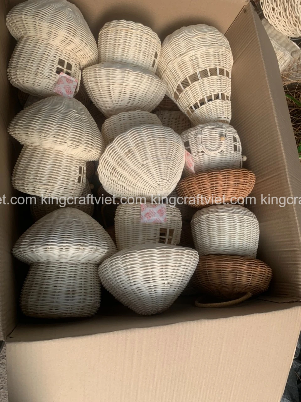 Hot Sale 2-Tone Rattan Mushroom House Rattan Cute Doll House Storage Basket Kids Toys Wholesale Supplier Vietnam Handwoven