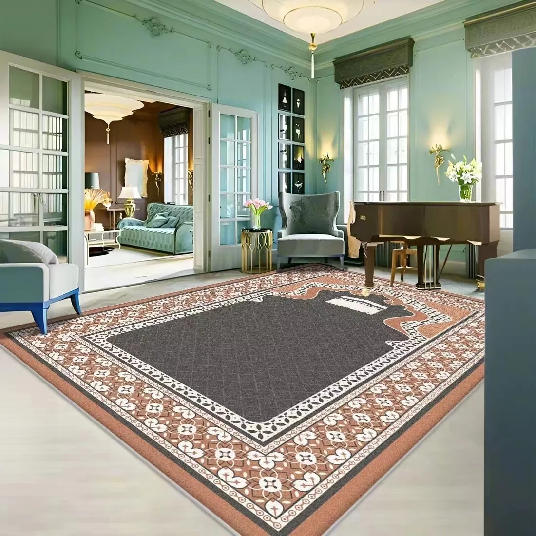 Vintage Medallion Non-Shedding Kitchen Laundry Floor Mat Throw Carpet Area Rugs for Living Room Office room