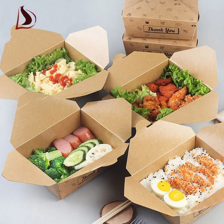 disposable salad takeaway box Outside Printing paper Folding kraft paper salad box take away packaging salad boxes for lunch