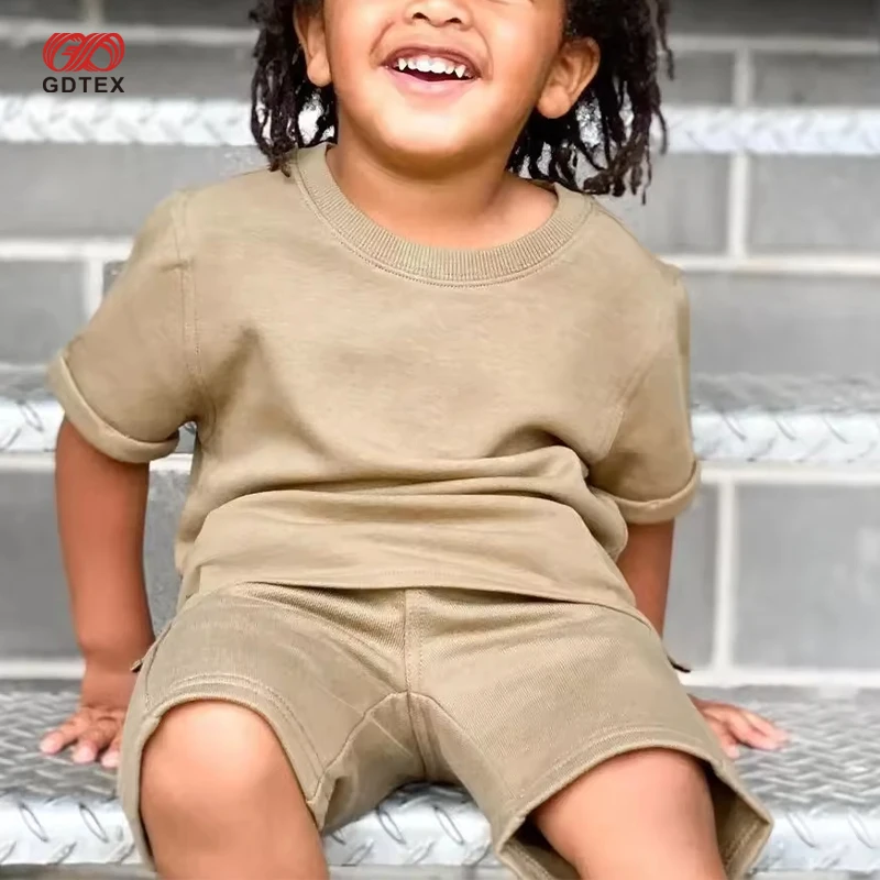 GDTEX Custom Negotiable Price Custom Summer High Street Toddler Boys Clothes Set T shirt And Shorts  2 Pcs Kid Jogger Sets