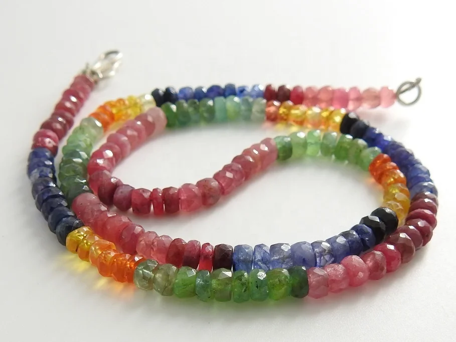 Multi Sapphire Faceted Roundel Bead Necklace 925 Sterling Silver Clasp Handmade Gemstone Fashion Jewelry Necklace Gift For Her