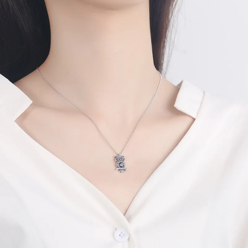 Lerca Factory Price High Quality Dropship Antique Jewelry 925 Sterling Silver CZ Owl Pendant Necklace