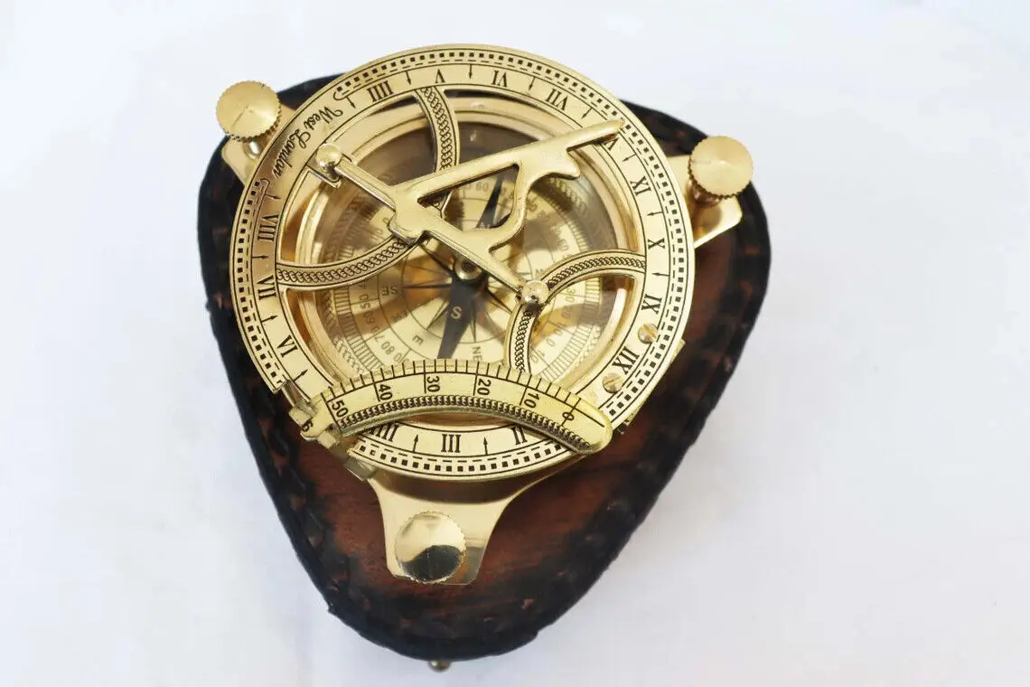 4 inch Captain Brass Sundial Compass With Hardwood Wooden antique nautical handmade Box