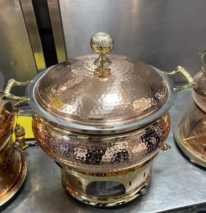 Luxury Copper Hammered Chafing Dish Customized Shape Antique Handmade Stylish Classic Table Top Stainless Steel Chafing Dish