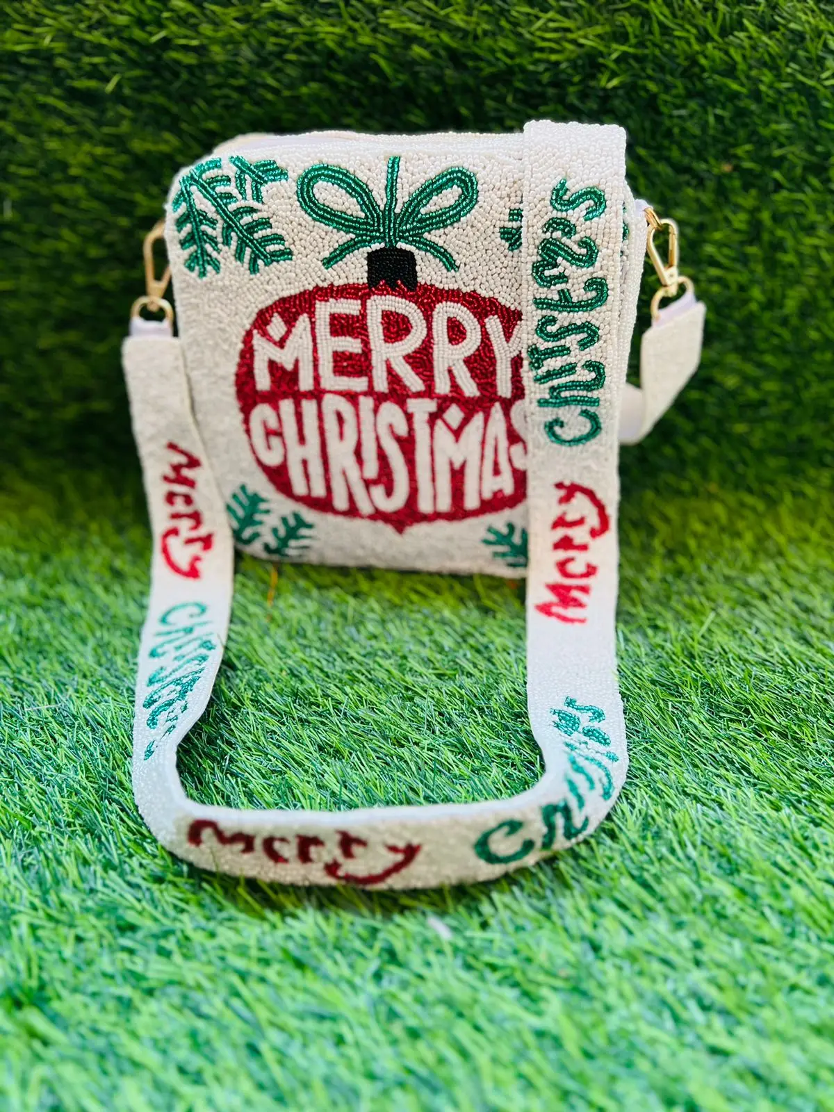 NEW Multi Christmas Seed Bead Box Bag, Seed Bead Handbag, Handmade Handbag