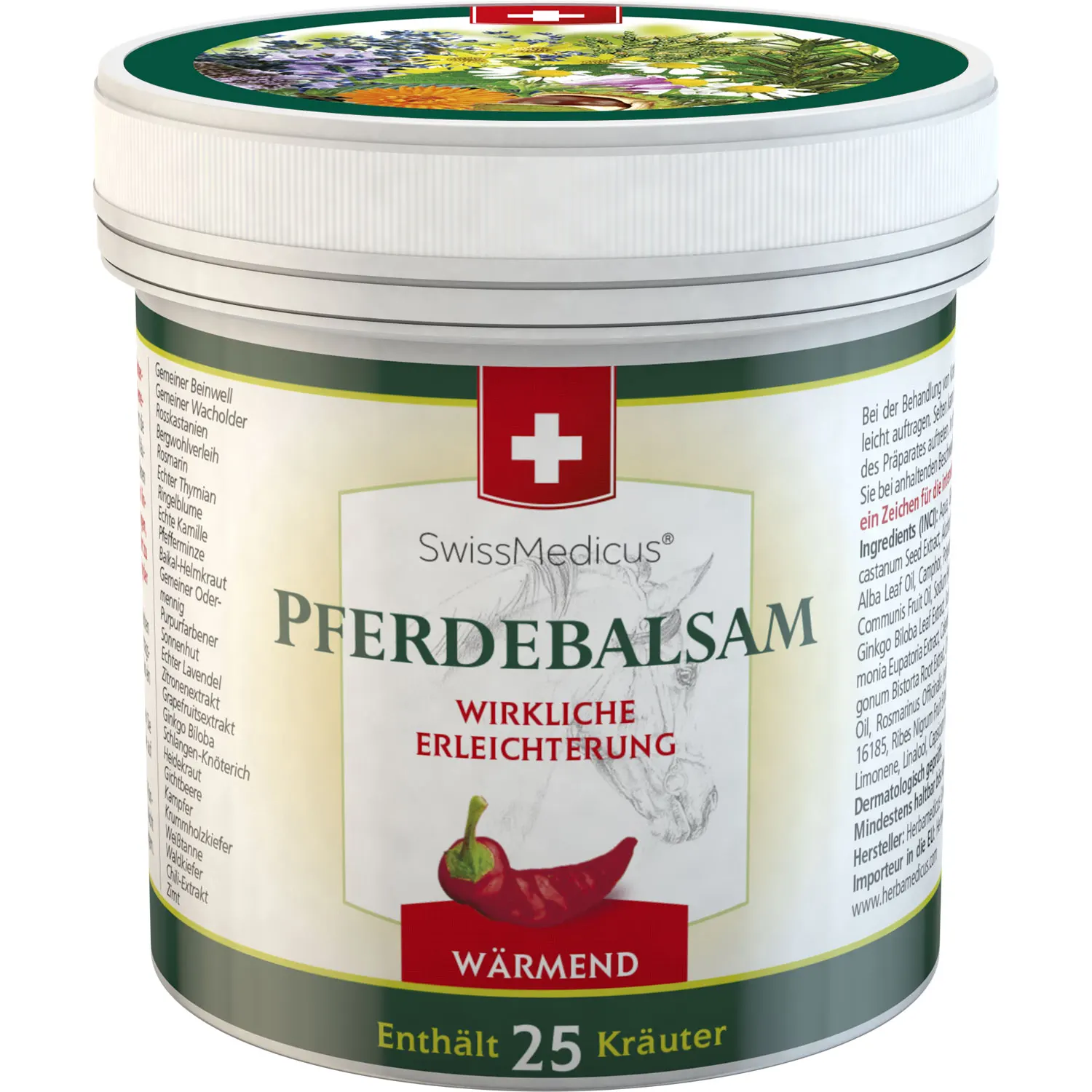 SwissMedicus Pferdebalsam warming for joints & muscles, Swiss quality, Pain relief cream, Varicose veins,  500 ml