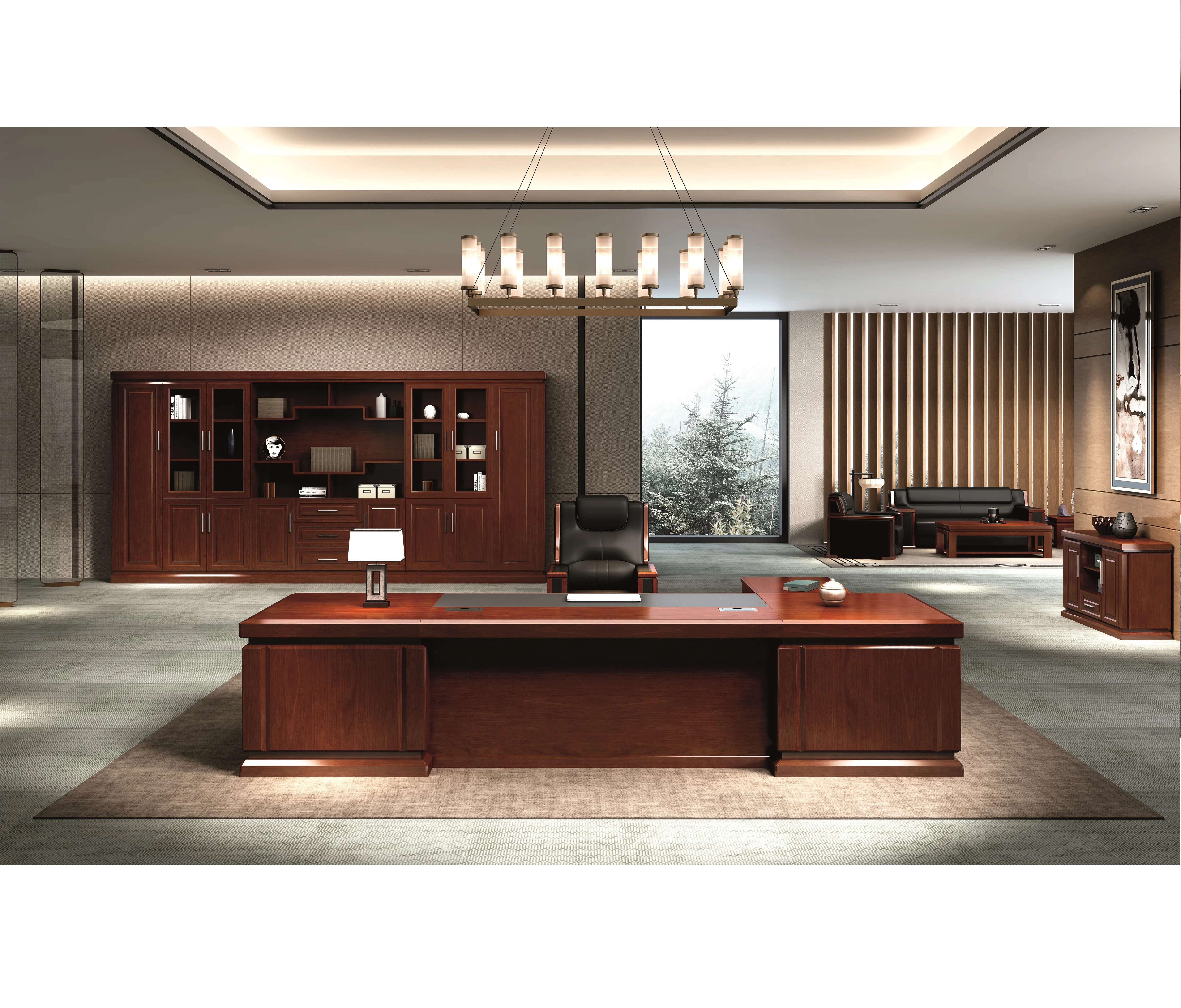 Modern MDF Panel Commercial Furniture Walnut Wood Manager Desk Design Chinese Furniture